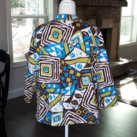 Mirror Image Quarter Sleeve Brown Blue and Green Print Jacket - Picture 2 of 6